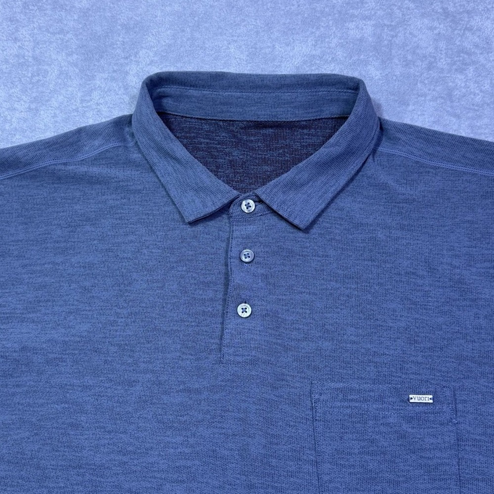 Vuori Polo Shirt Mens XL Blue Gray Performance Stretch Athleisure Pocket Modern